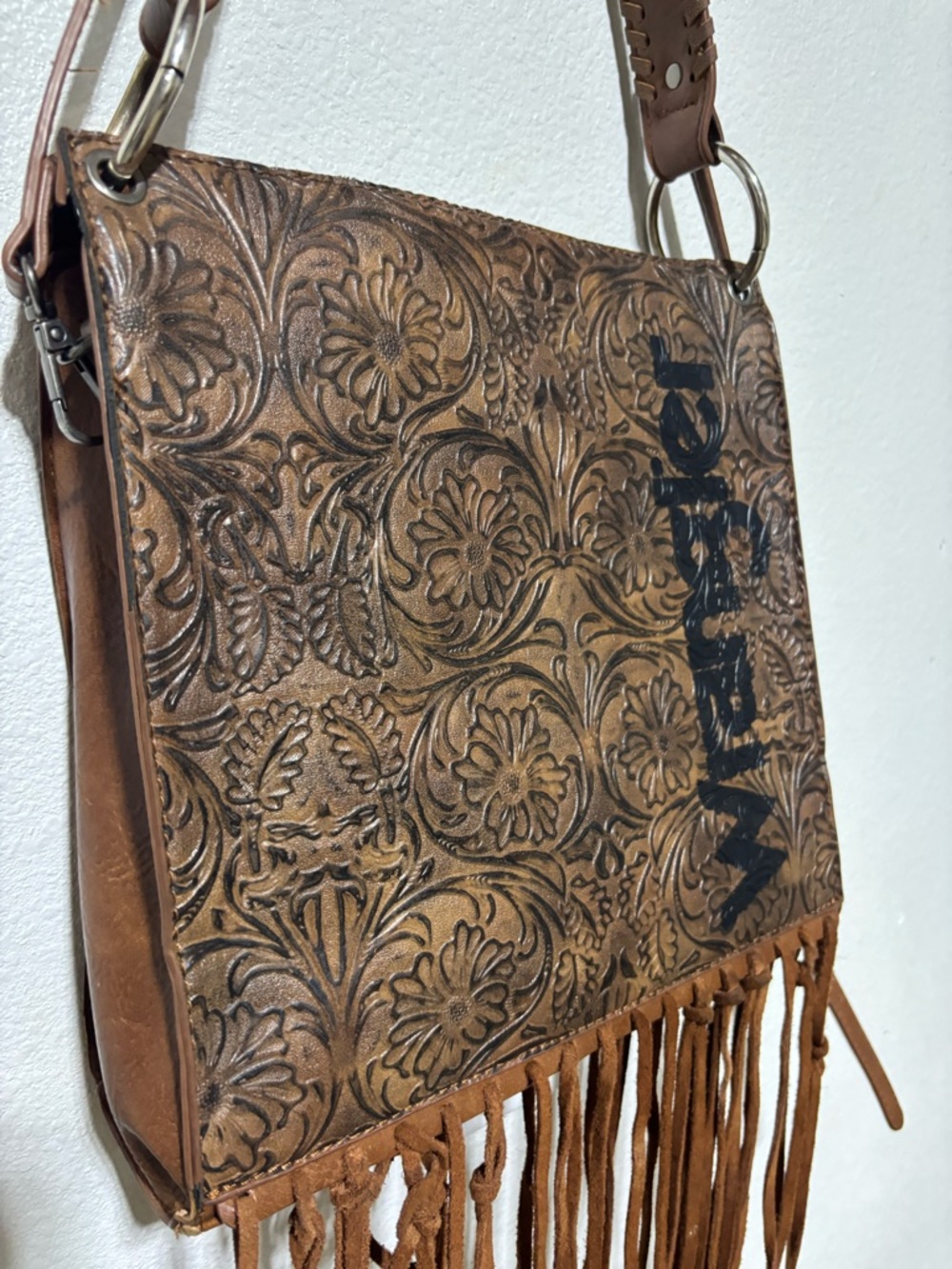 Wrangler leather tooled Floral Leather Shoulder Bag